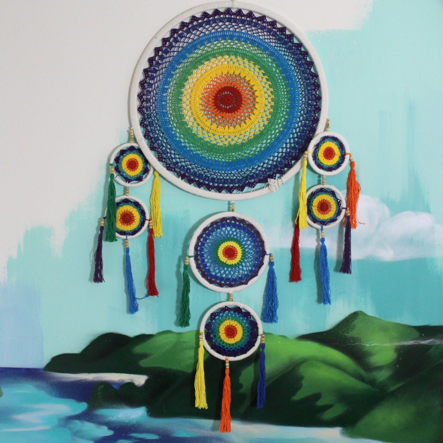 Handcrafted Rainbow Dreamcatcher - Large / Round / Vivid Colours product packaging on clean background from Quintessential Holistic Health Ltd