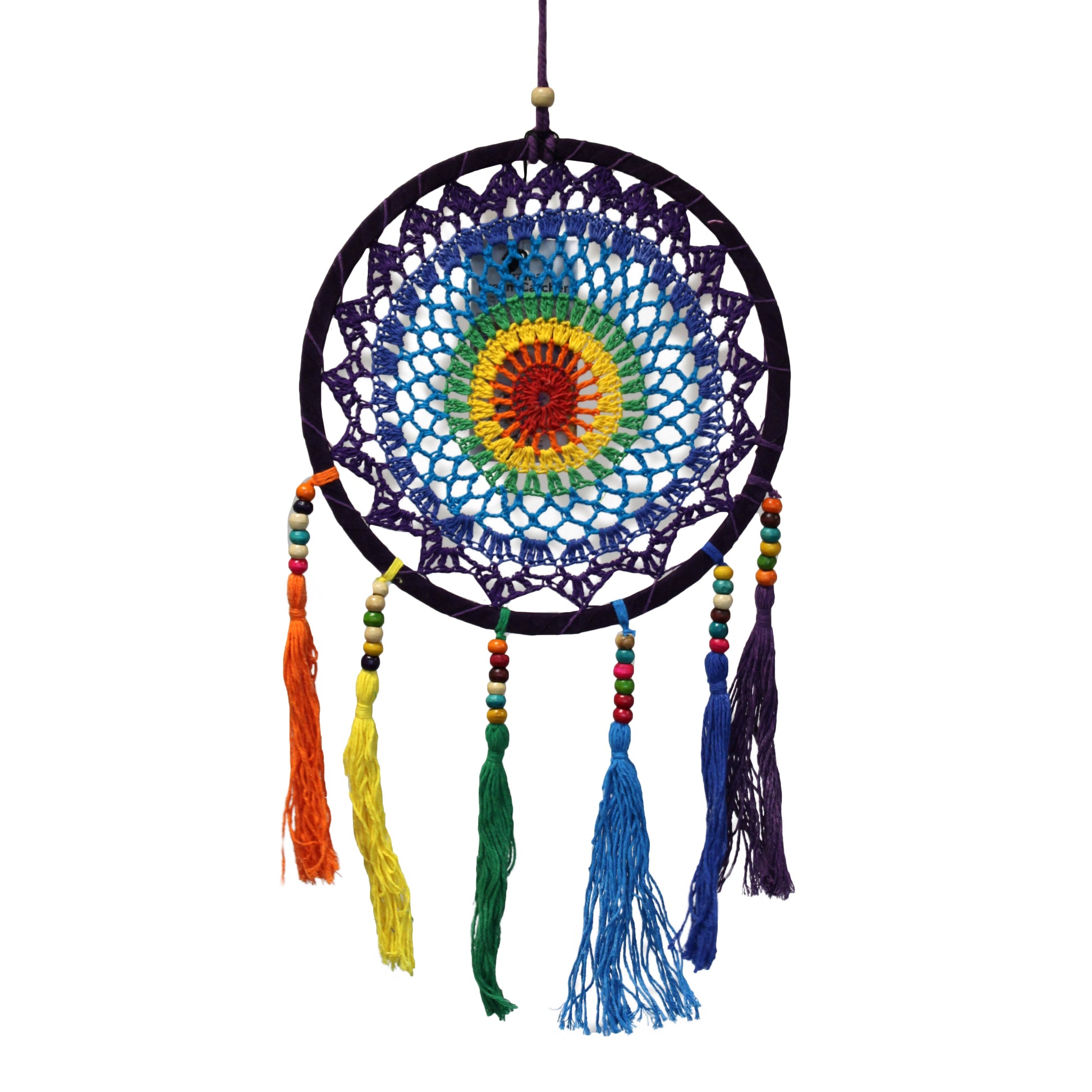 Handcrafted Rainbow Dreamcatcher - Small / Round / Vivid Colours product packaging on clean background from Quintessential Holistic Health Ltd