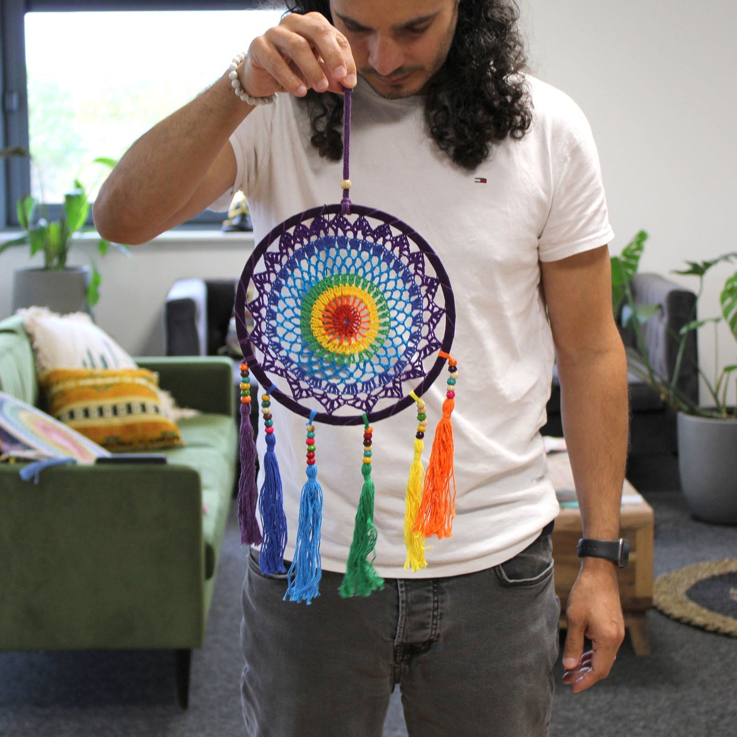 Handcrafted Rainbow Dreamcatcher - Small / Round / Vivid Colours product packaging on clean background from Quintessential Holistic Health Ltd