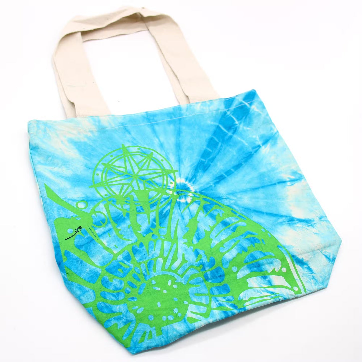 Tie-Dyed Cotton Tote Bag - Seashell / Blue and Green