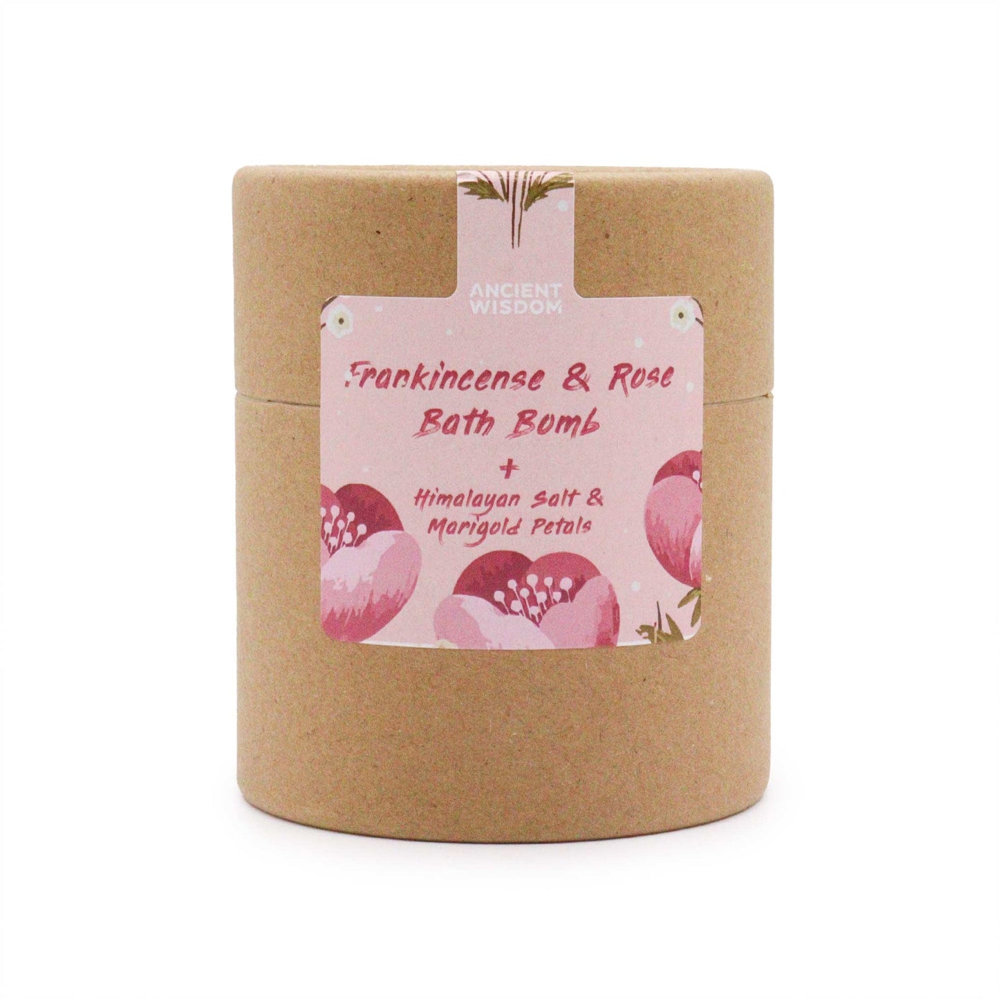 Handmade Aromatherapy Gift Set - Blooming Pink Bliss, upright kraft cylinder with a pink floral label by Quintessential Holistic Health Ltd