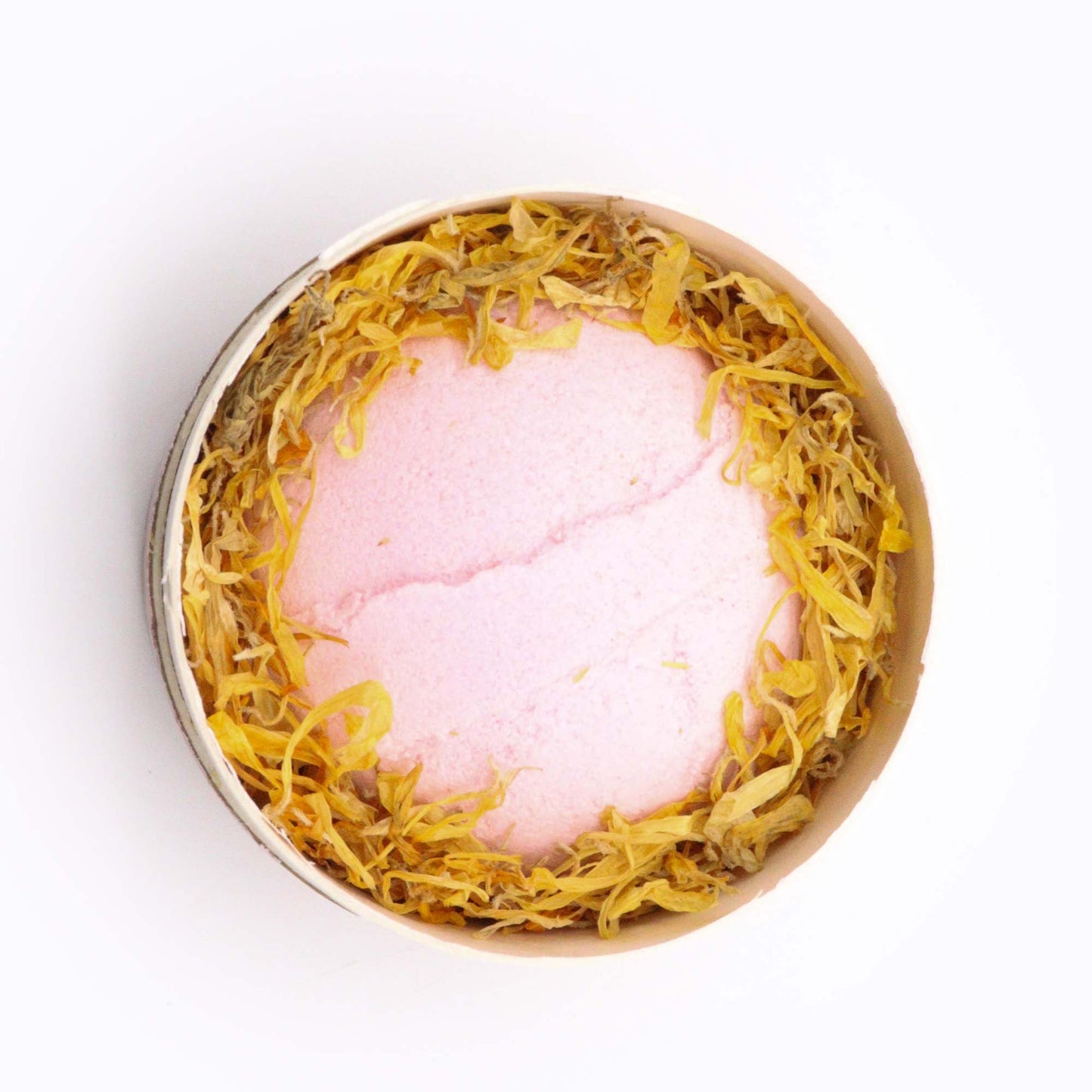 Handmade Aromatherapy Gift Set - Blooming Pink Bliss, pink flower-shaped item surrounded by yellow petals in a round box by Quintessential Holistic Health Ltd