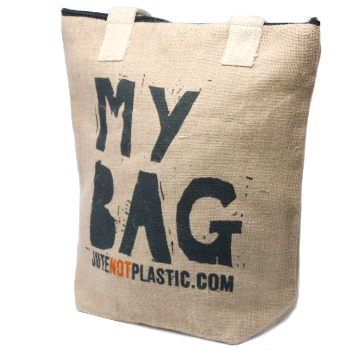 Eco-Friendly Jute Bag - My Bag - Random Black or Yellow with black lettering on a tall rectangular design by Quintessential Holistic Health Ltd