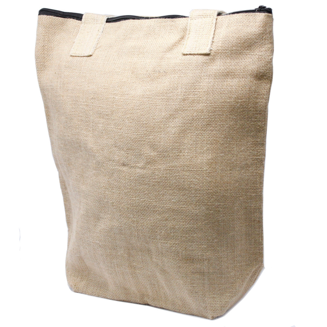 Natural Jute Open Tote Bag - 40 × 15 × 40 cm, upright beige bag with black top trim and rectangular base, by Quintessential Holistic Health Ltd