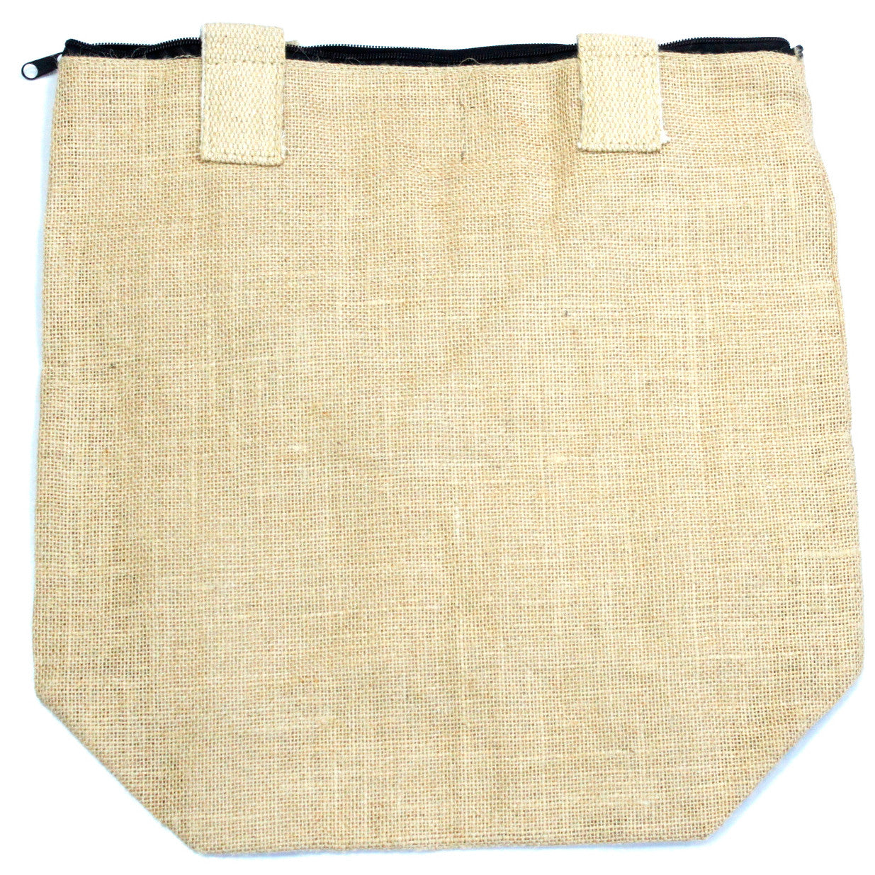 Natural Jute Open Tote Bag - 40 × 15 × 40 cm, flat beige bag with black top trim and clipped lower corners, by Quintessential Holistic Health Ltd