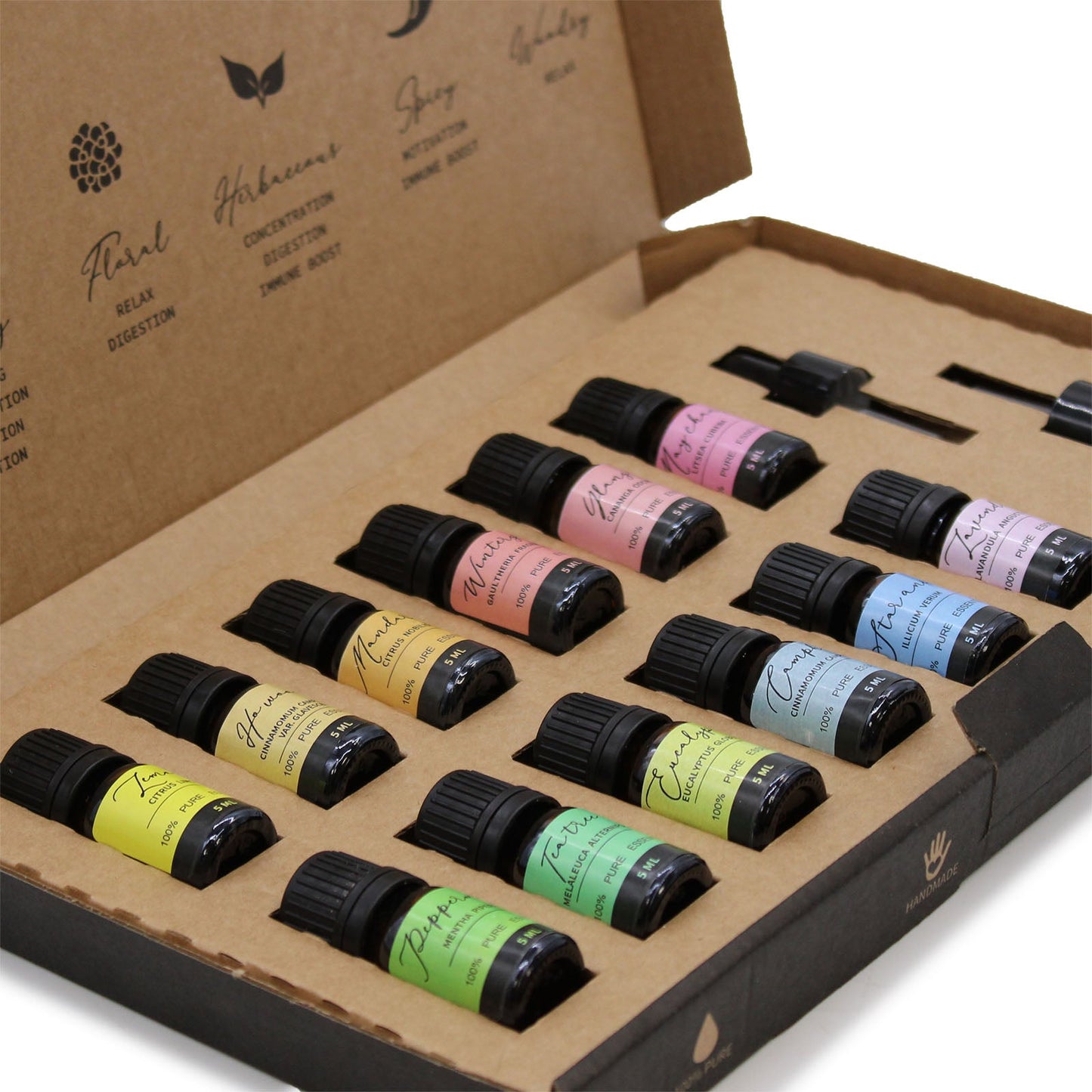 Handmade Vegan-Friendly Aromatherapy 100% Pure Essential Oil Set - Starter Pack product packaging on clean background from Quintessential Holistic Health Ltd