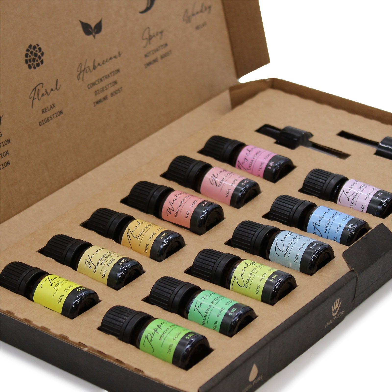 Handmade Vegan-Friendly Aromatherapy 100% Pure Essential Oil Set - Starter Pack product packaging on clean background from Quintessential Holistic Health Ltd