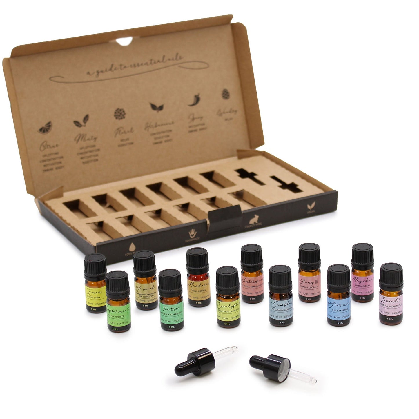 Handmade Vegan-Friendly Aromatherapy 100% Pure Essential Oil Set - Starter Pack product packaging on clean background from Quintessential Holistic Health Ltd
