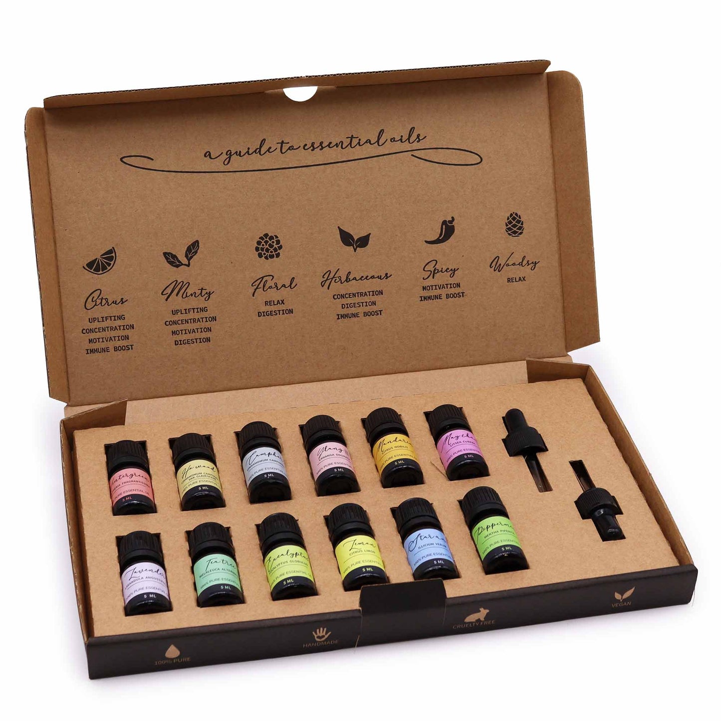 Handmade Vegan-Friendly Aromatherapy 100% Pure Essential Oil Set - Starter Pack product packaging on clean background from Quintessential Holistic Health Ltd