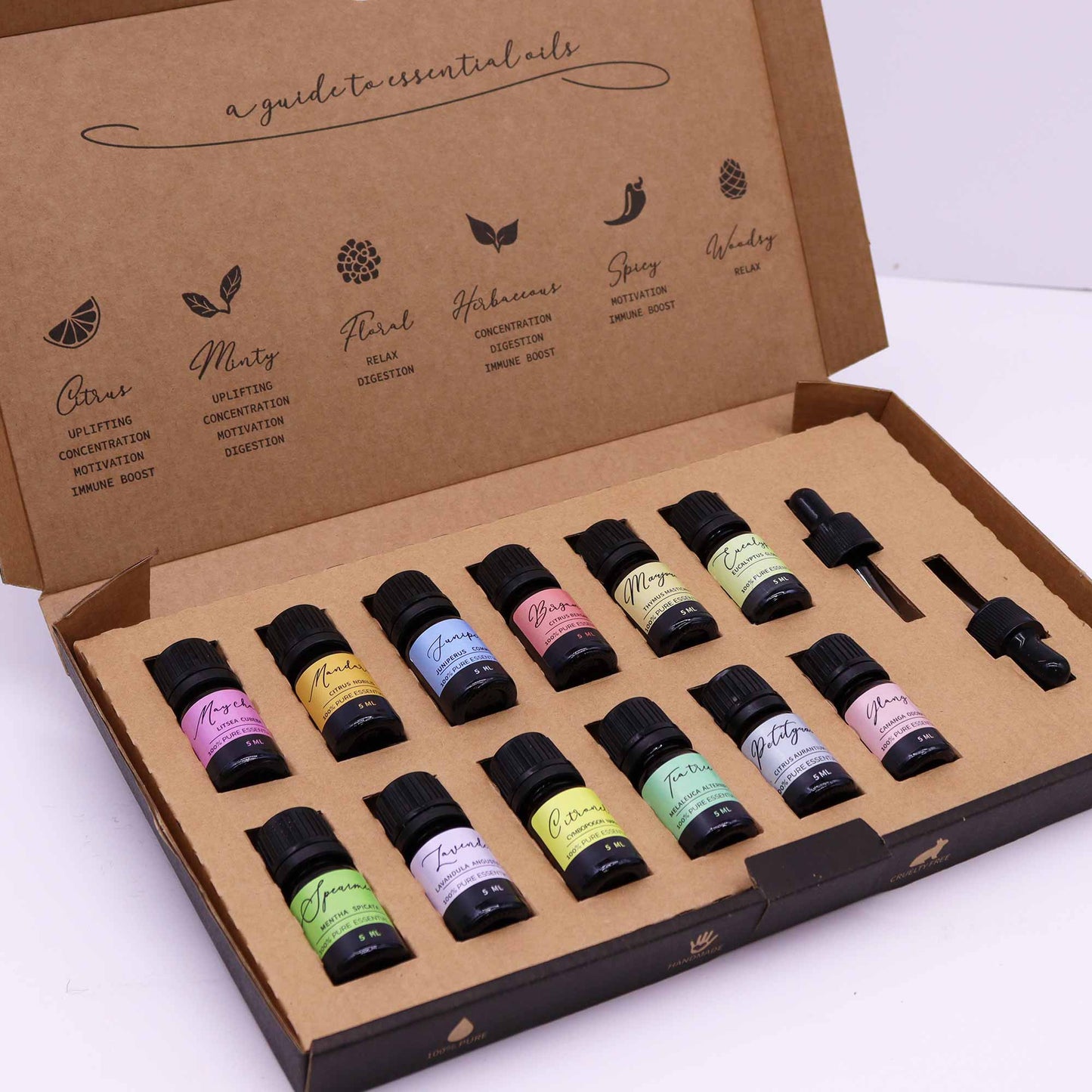 Handmade Vegan-Friendly Aromatherapy 100% Pure Essential Oil Set - Spring product packaging on clean background from Quintessential Holistic Health Ltd