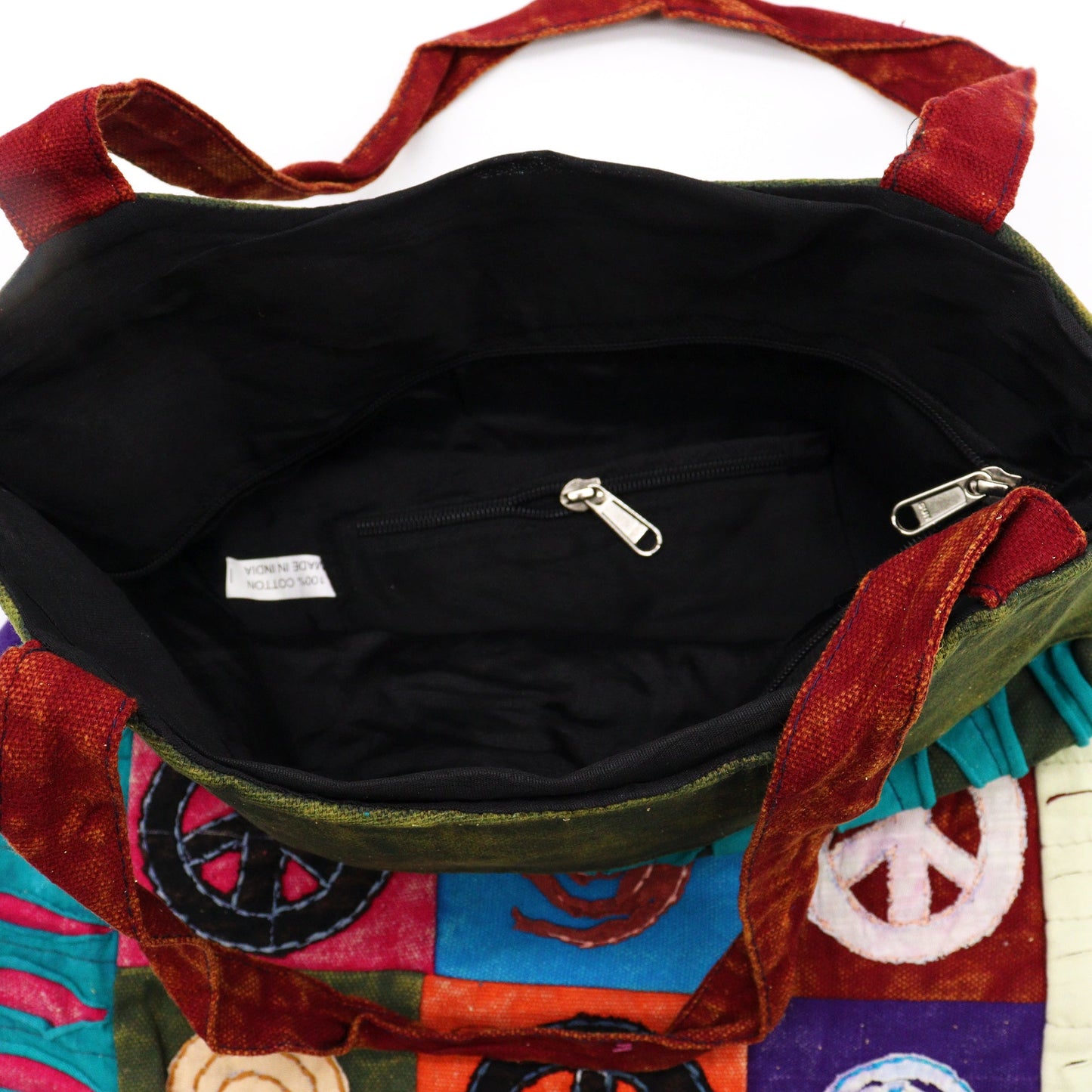 Handmade Indian Skirt Bag - Peace product packaging on clean background from Quintessential Holistic Health Ltd