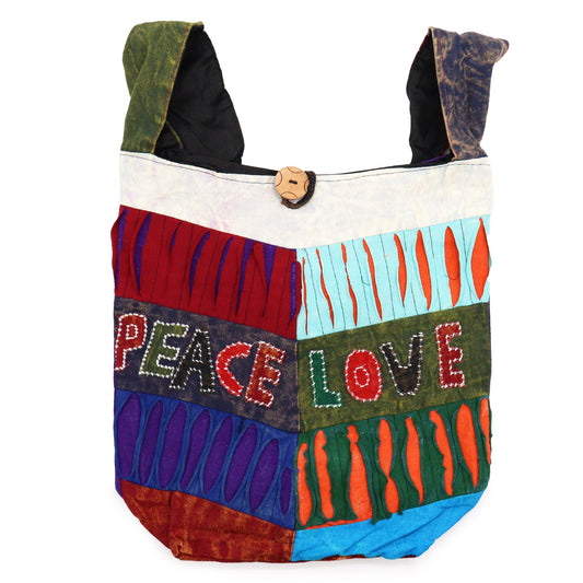 Handmade Indian Sling Bag - Peace and Love product packaging on clean background from Quintessential Holistic Health Ltd