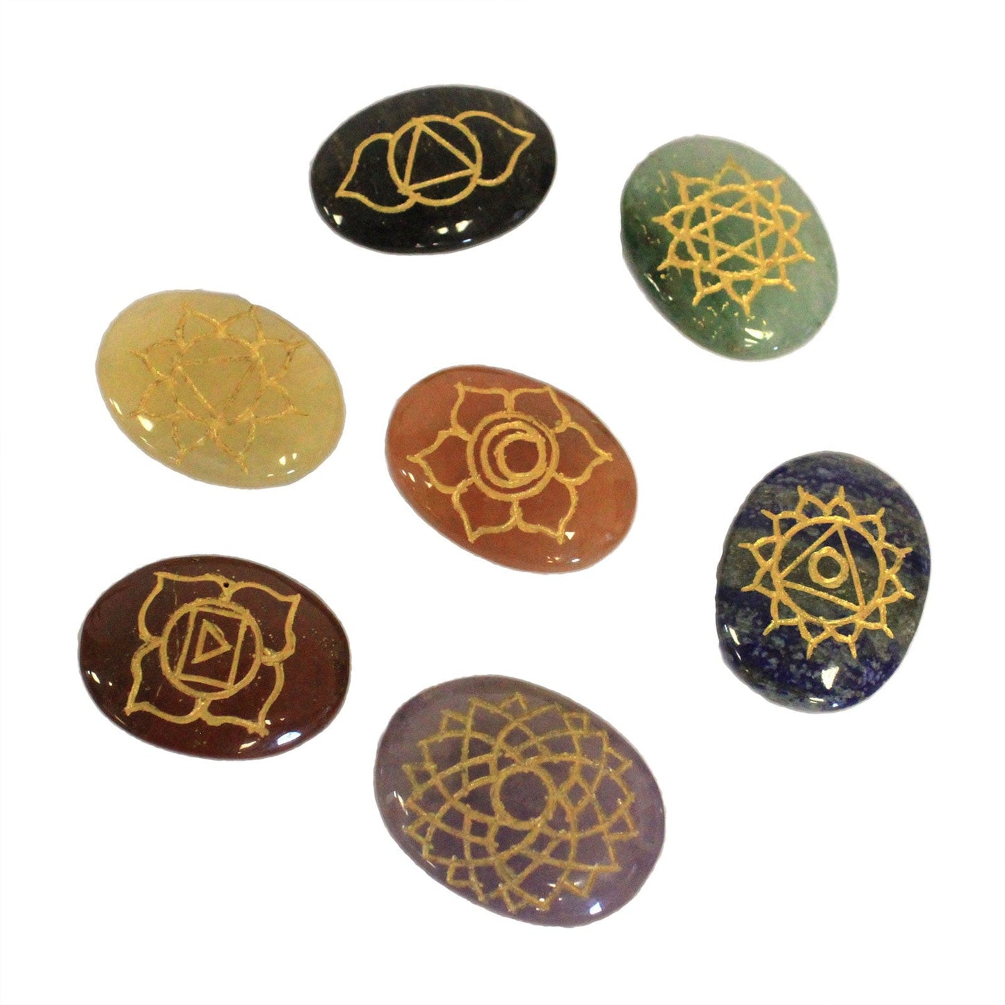 Geometric Rounded Chakra Stones Set - Large product packaging on clean background from Quintessential Holistic Health Ltd