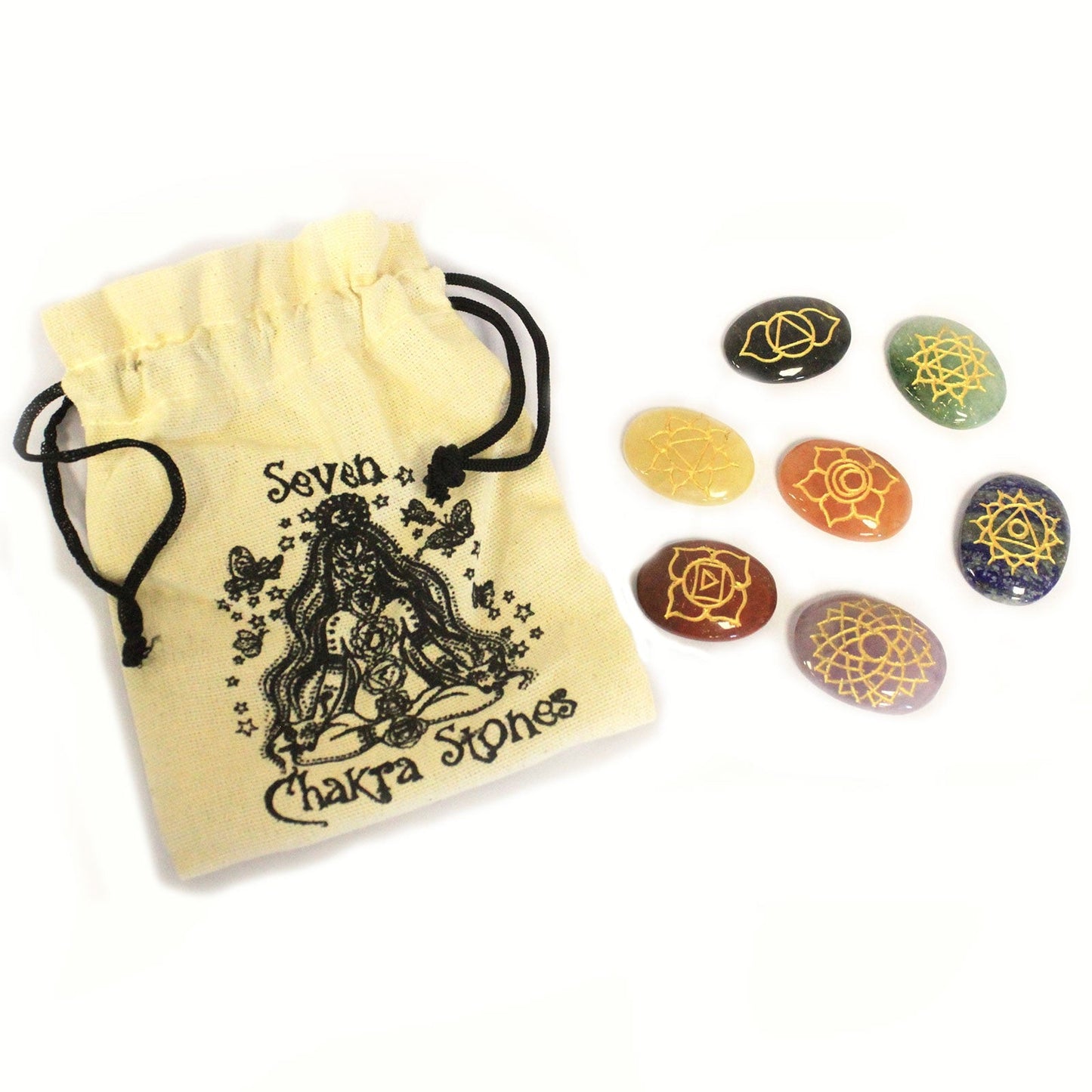 Geometric Rounded Chakra Stones Set - Large product packaging on clean background from Quintessential Holistic Health Ltd