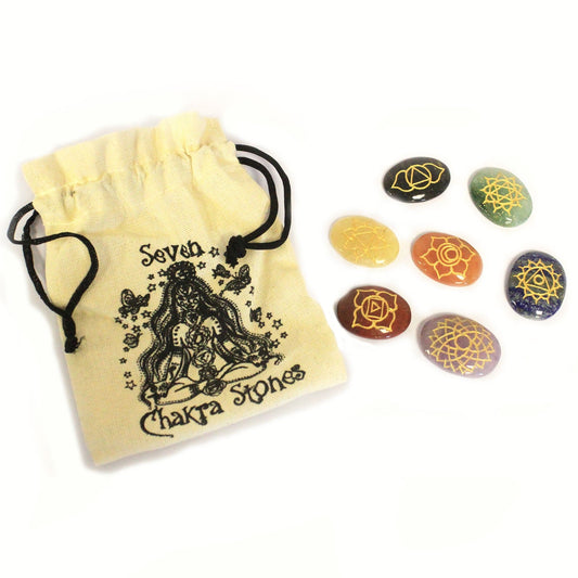 Geometric Rounded Chakra Stones Set - Large product packaging on clean background from Quintessential Holistic Health Ltd