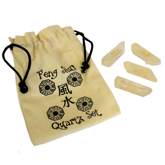 Geometric Fengshui Quatra Natural Quartz Gemstone Set product packaging on clean background from Quintessential Holistic Health Ltd
