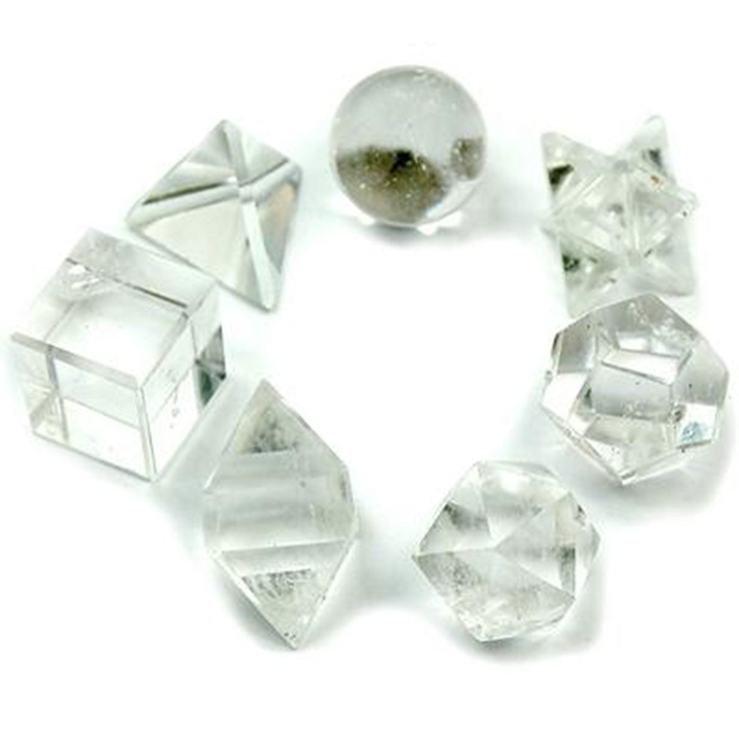 Geometric Seven Piece Crystal Set product packaging on clean background from Quintessential Holistic Health Ltd