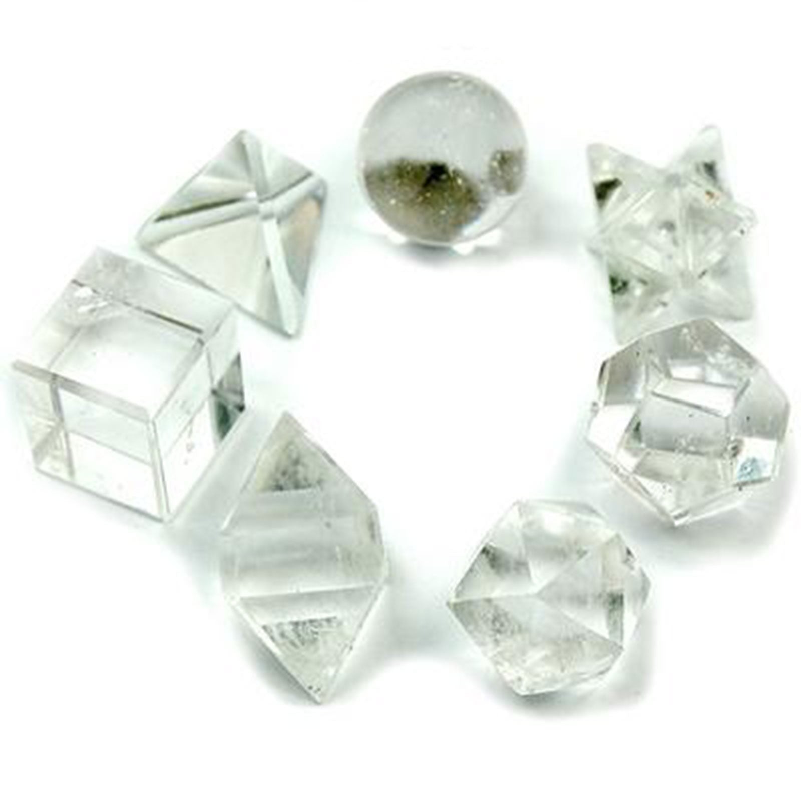 Geometric Seven Piece Crystal Set product packaging on clean background from Quintessential Holistic Health Ltd