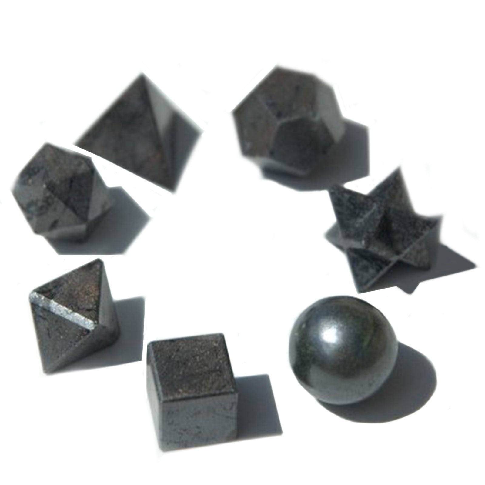 Geometric Seven Piece Black Agate Gemstone Set product packaging on clean background from Quintessential Holistic Health Ltd