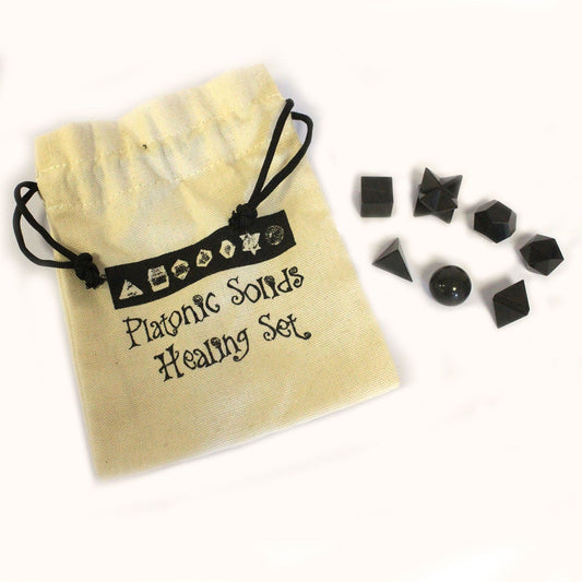 Geometric Seven Piece Black Agate Gemstone Set product packaging on clean background from Quintessential Holistic Health Ltd