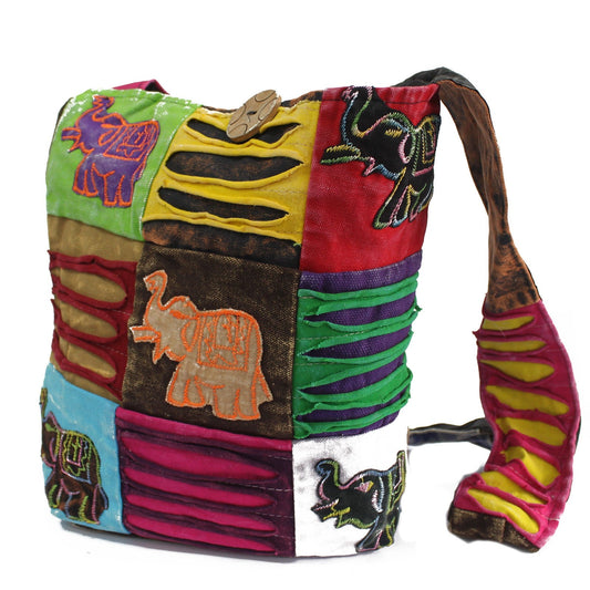 Ethnic Cotton Sling Bag - Chocolate / Elephant product packaging on clean background from Quintessential Holistic Health Ltd
