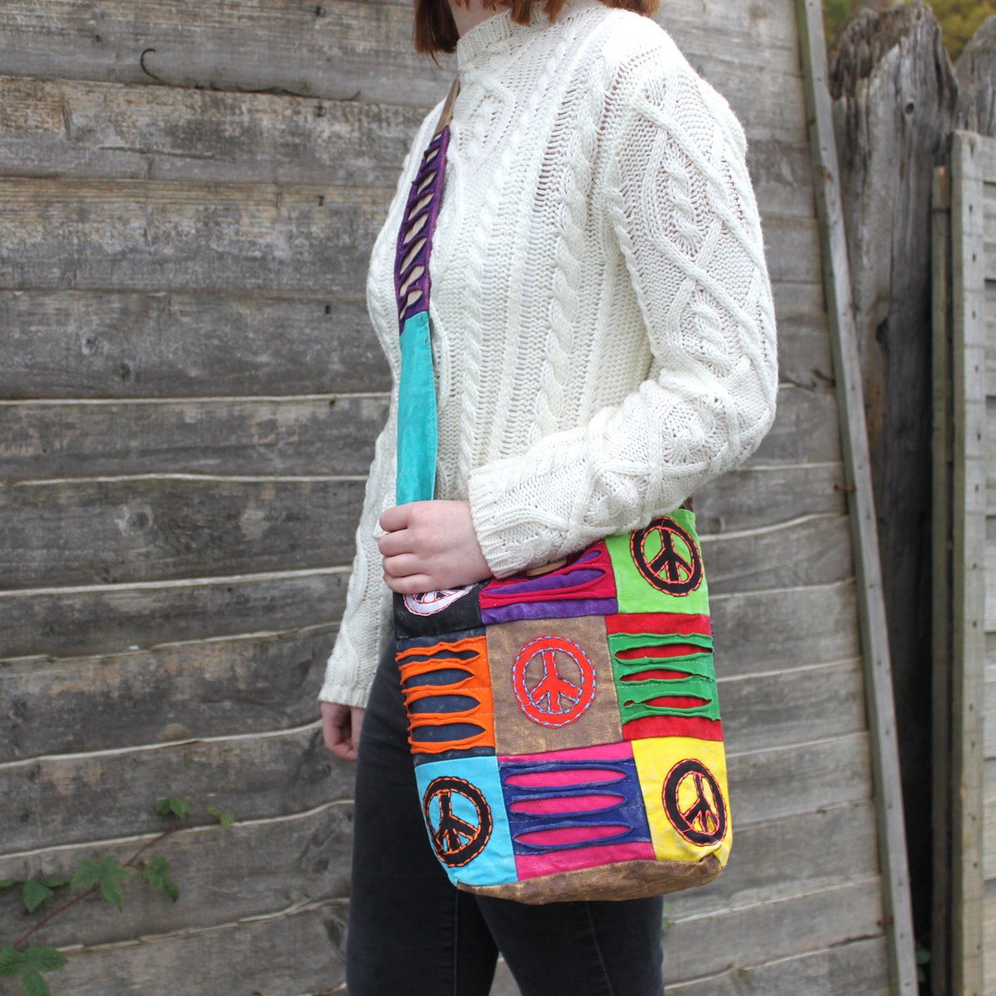 Ethnic Cotton Sling Bag - Sand / Peace