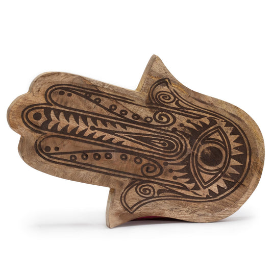 Natural Mango Wooden Tray - Long - Black - Hamsa - main product image from Quintessential Holistic Health Ltd UK