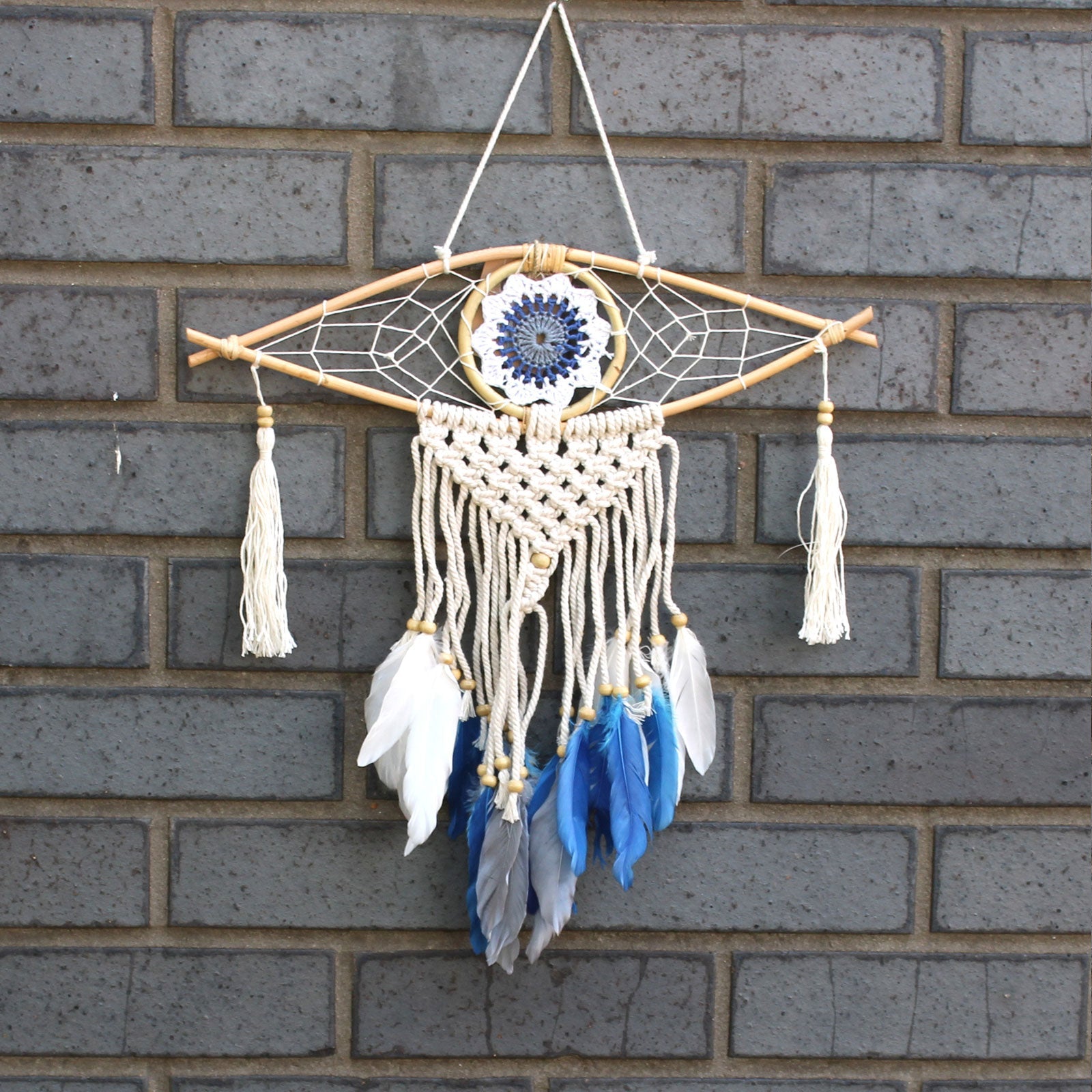 Handcrafted Macrame and Rattan Protection Dreamcatcher - Small / Evil Eye / Random Colours product packaging on clean background from Quintessential Holistic Health Ltd