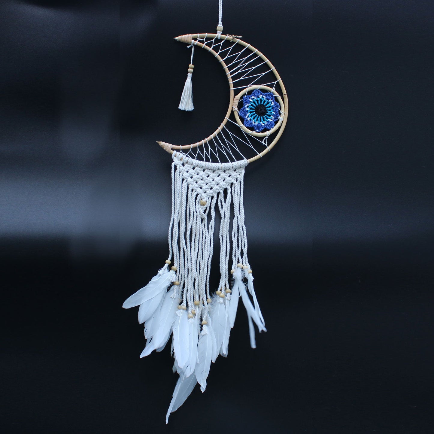 Handcrafted Macrame and Rattan Protection Dreamcatcher - Small / Moon / Random Colours product packaging on clean background from Quintessential Holistic Health Ltd