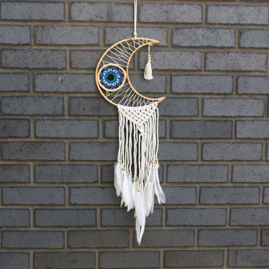 Handcrafted Macrame and Rattan Protection Dreamcatcher - Small / Moon / Random Colours product packaging on clean background from Quintessential Holistic Health Ltd