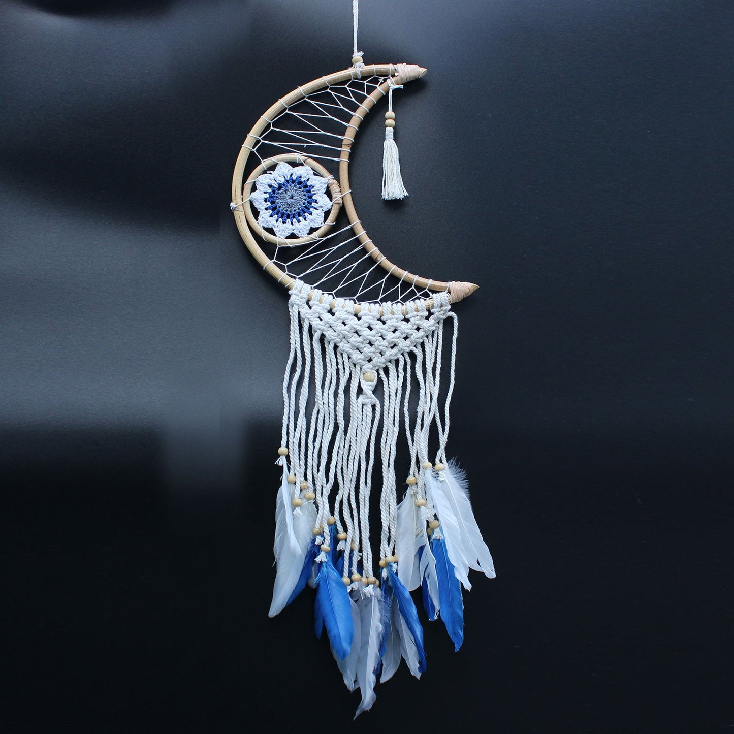 Handcrafted Macrame and Rattan Protection Dreamcatcher - Small / Moon / Random Colours product packaging on clean background from Quintessential Holistic Health Ltd