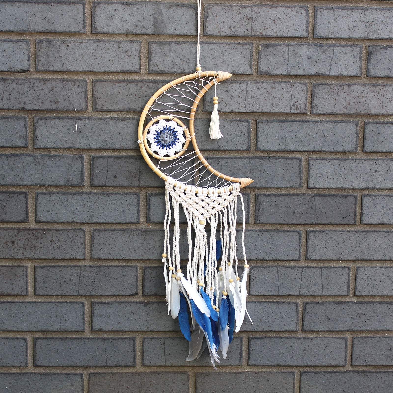 Handcrafted Macrame and Rattan Protection Dreamcatcher - Small / Moon / Random Colours product packaging on clean background from Quintessential Holistic Health Ltd