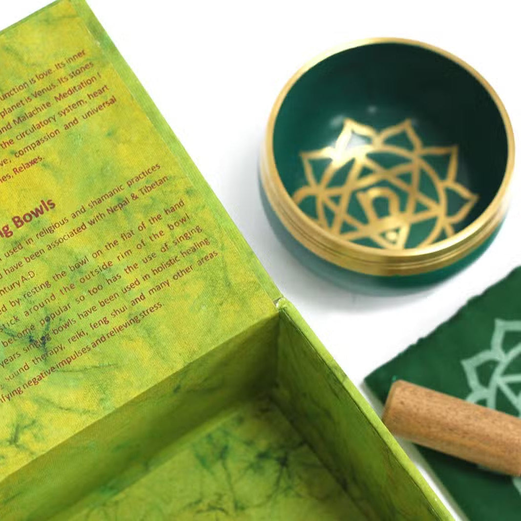 8cm Authentic Healing Chakra Brass Singing Bowl Set - Heart Chakra