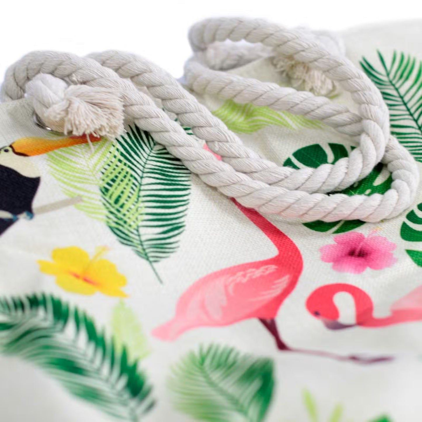 Classic Rope Handled Beach Bag - Tropical Flamingo