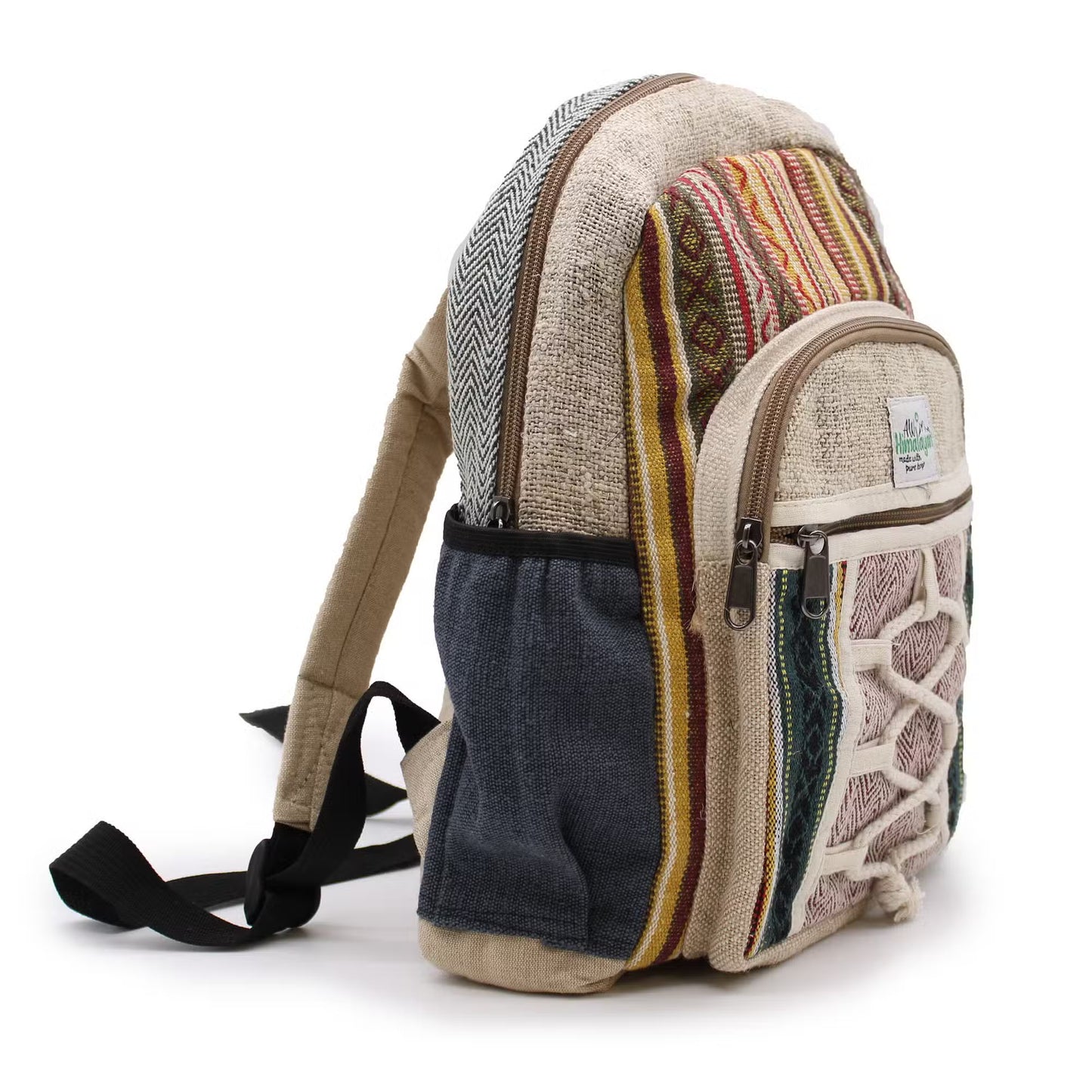 Eco-Friendly Hemp and Cotton Backpack - Rope and Pockets / Random Colour / Small