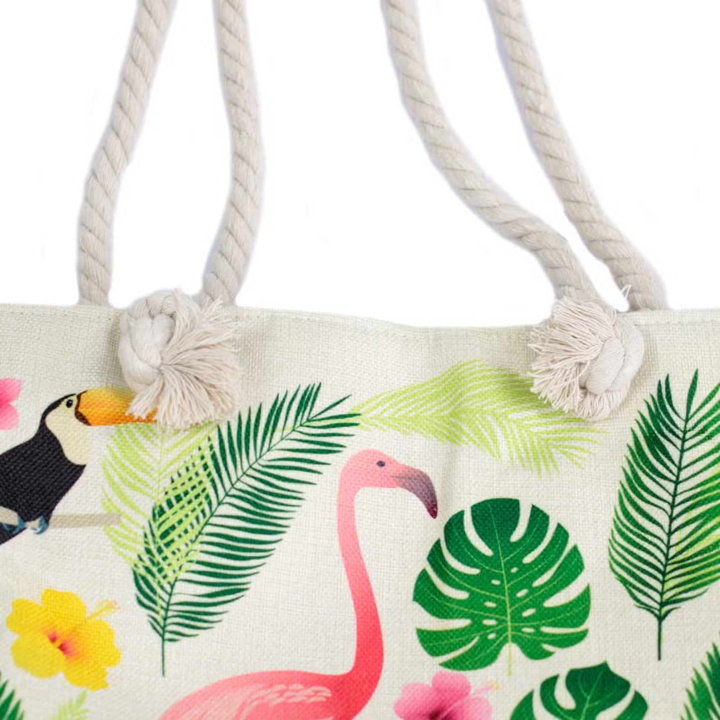 Classic Rope Handled Beach Bag - Tropical Flamingo