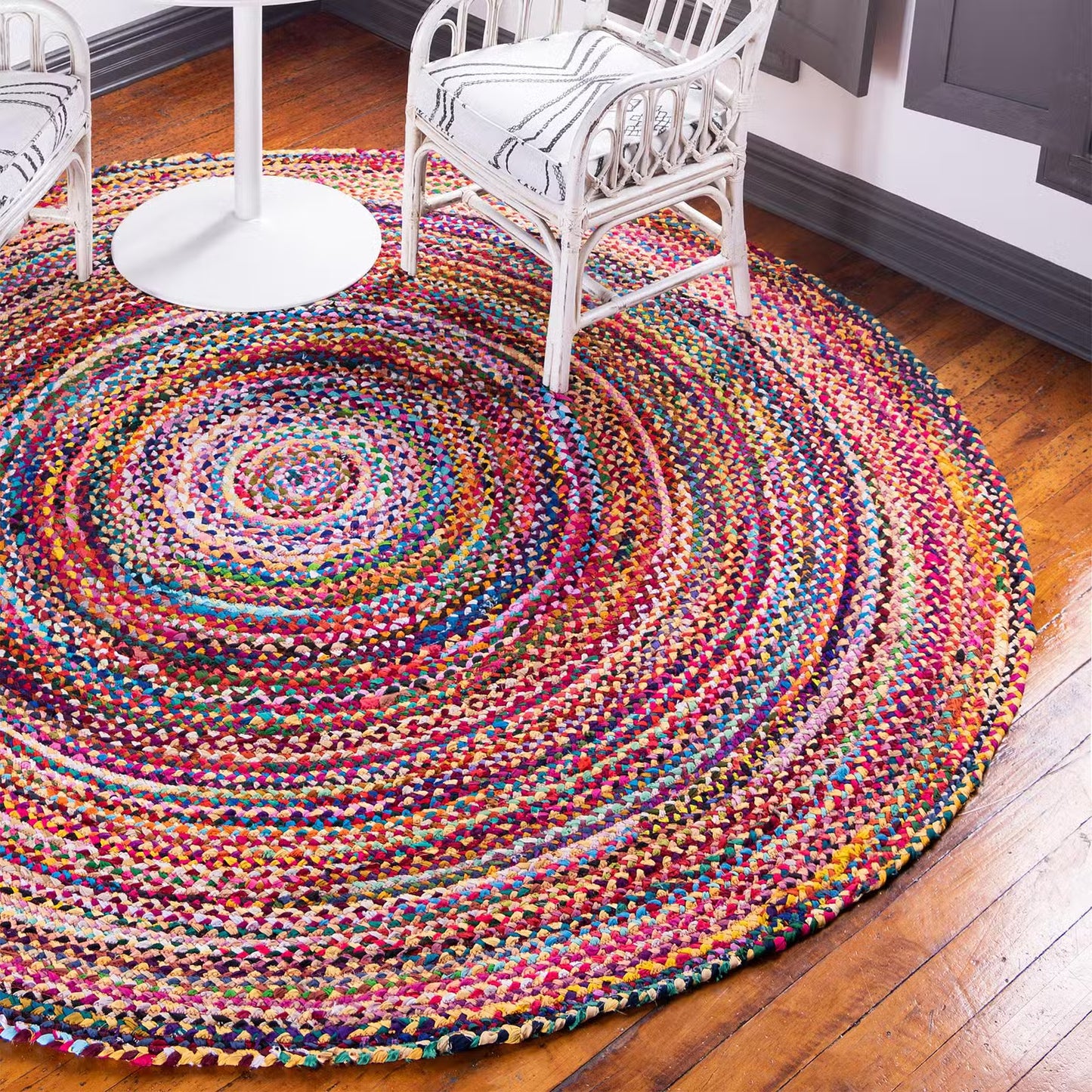 Handmade Round Jute and Recycled Cotton Rug - 120cm
