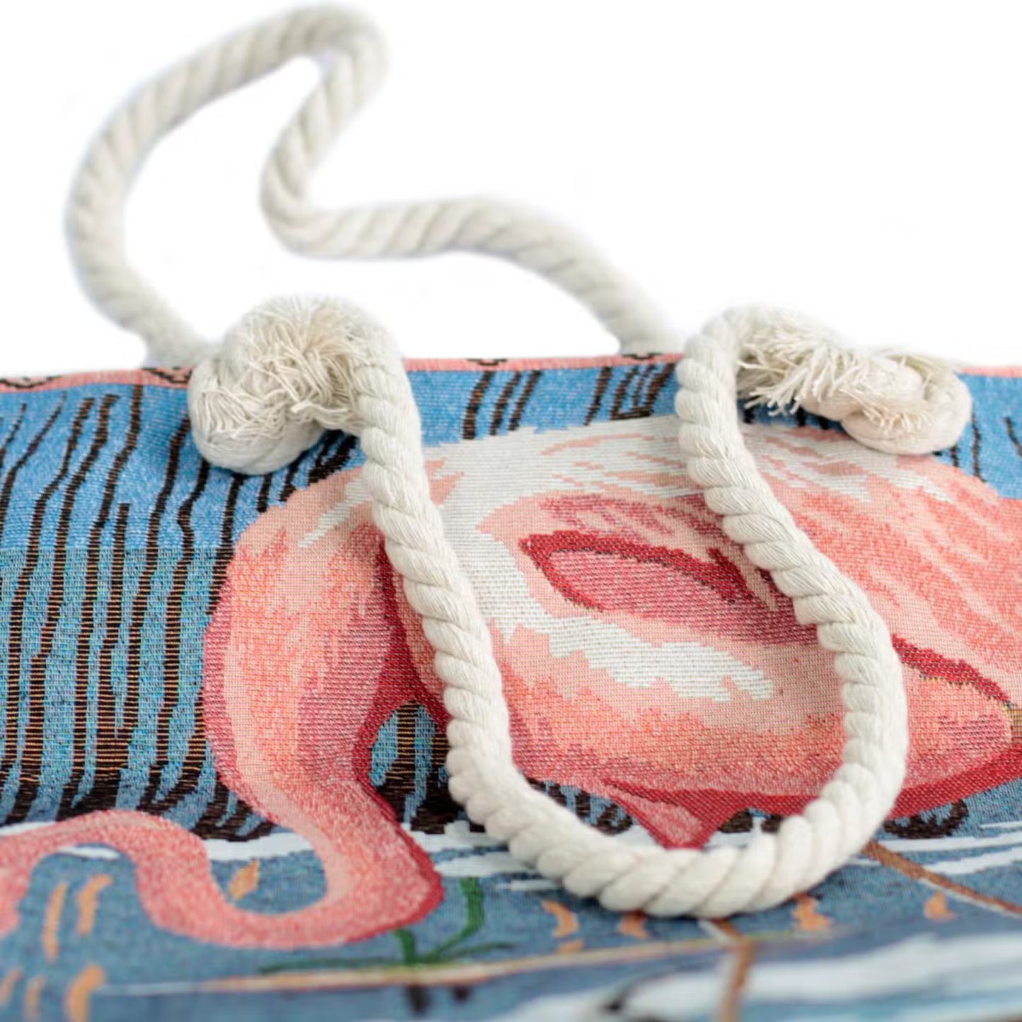 Classic Rope Handled Beach Bag - Flamingo