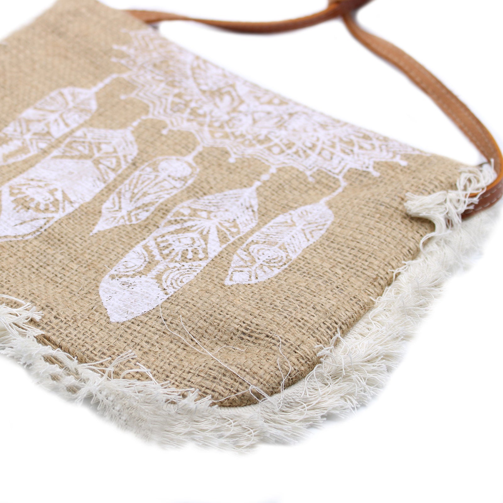 Soft Washed Eco-Friendly Jute Fringe Shoulder Handbags - Dream Catcher Design product packaging on clean background from Quintessential Holistic Health Ltd