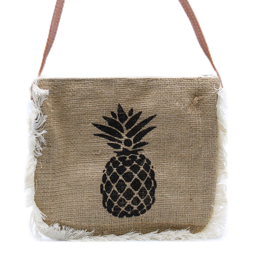 Soft Washed Eco-Friendly Jute Fringe Shoulder Handbags - Pineapple Design
