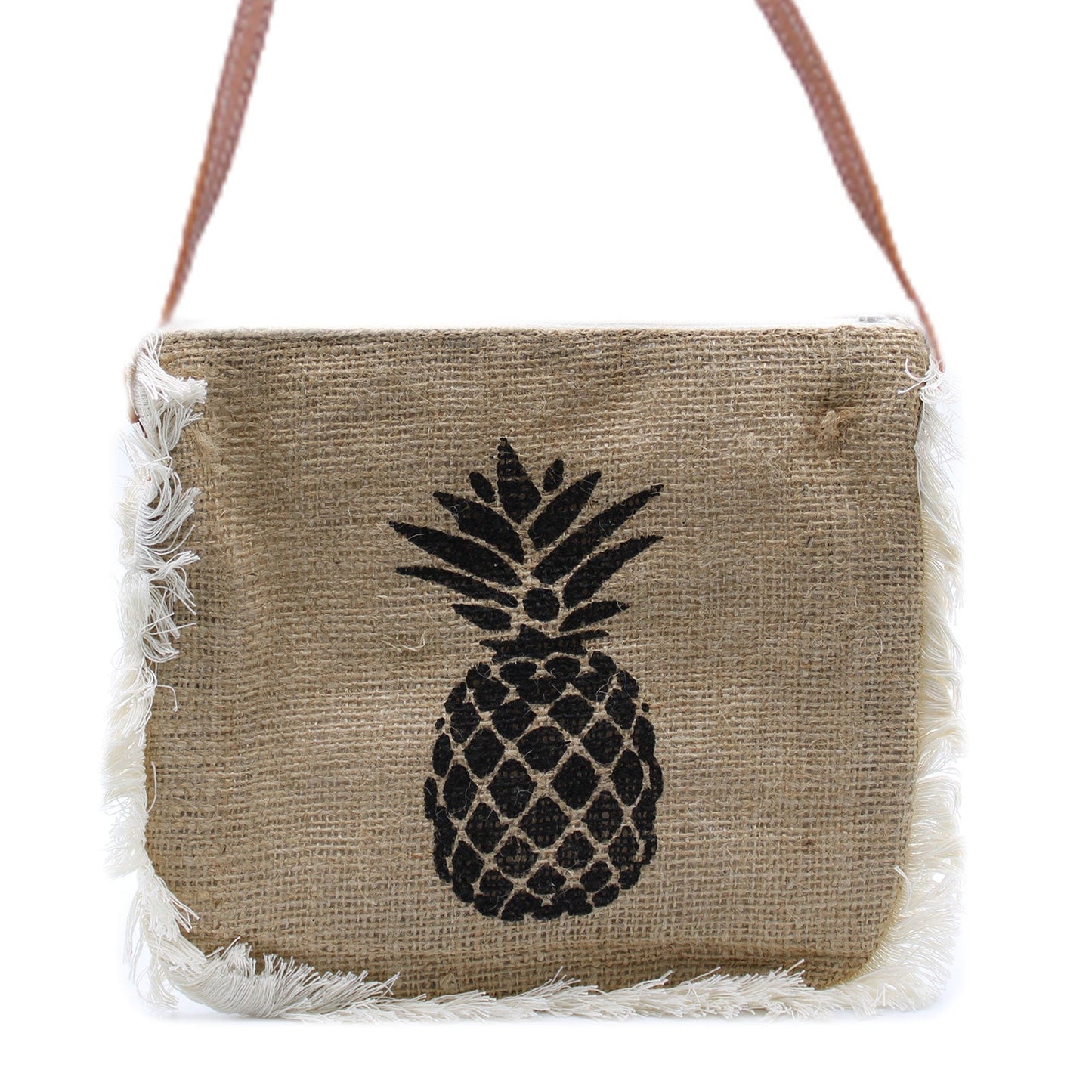 Soft Washed Eco-Friendly Jute Fringe Shoulder Handbags - Pineapple Design product packaging on clean background from Quintessential Holistic Health Ltd