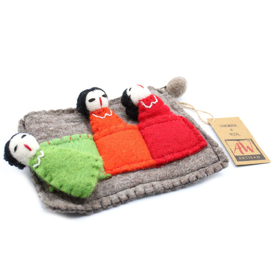 Handmade Natural Felt Purse or Pouch with Zip and Finger Puppets - Friends product packaging on clean background from Quintessential Holistic Health Ltd