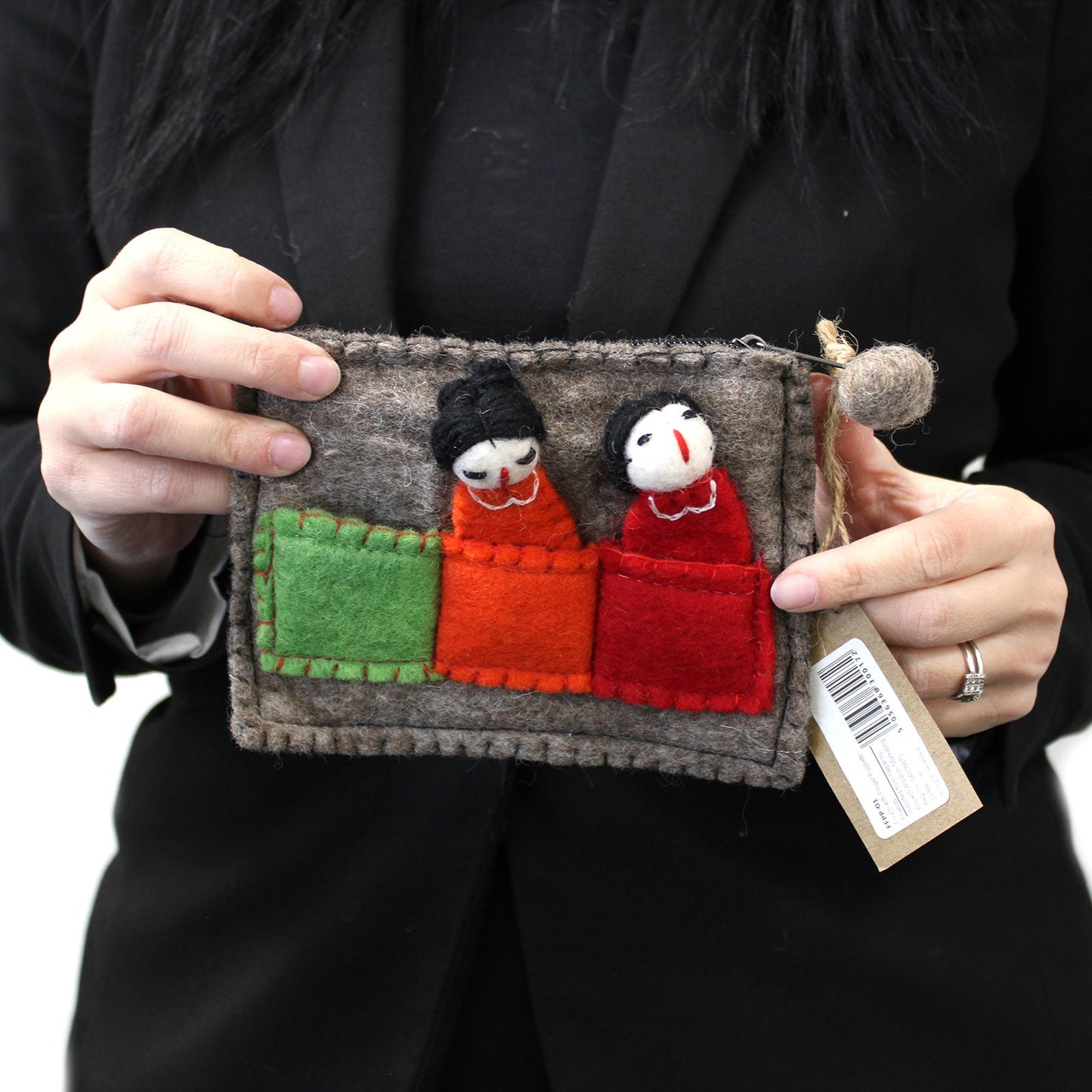 Handmade Natural Felt Purse or Pouch with Zip and Finger Puppets - Friends product packaging on clean background from Quintessential Holistic Health Ltd