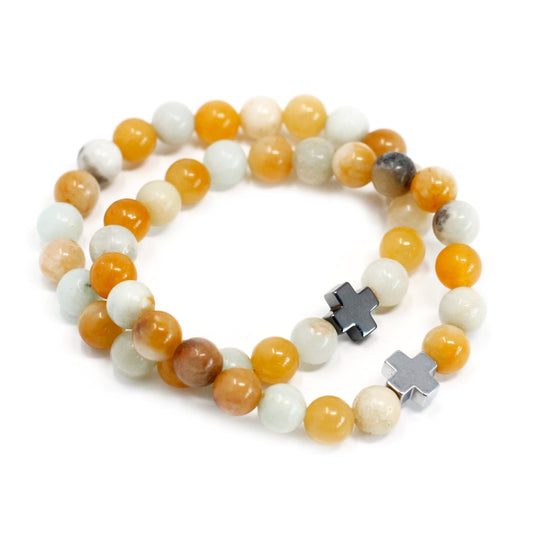 Set of 2 Gemstones Friendship Bracelets - Amazonite and Yellow Jasper / Loyalty product packaging on clean background from Quintessential Holistic Health Ltd