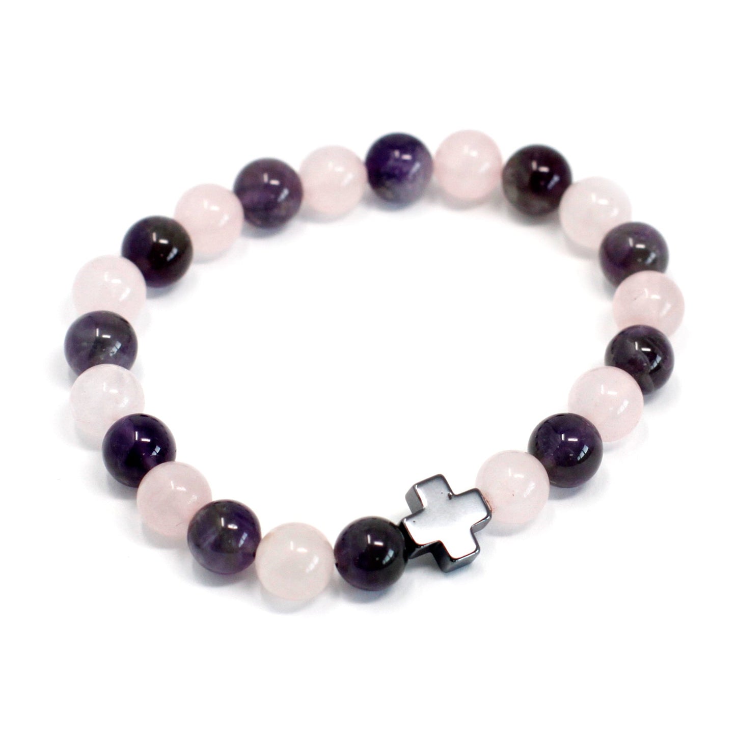 Set of 2 Gemstones Friendship Bracelets - Amethyst and Rose Quartz / Love product packaging on clean background from Quintessential Holistic Health Ltd