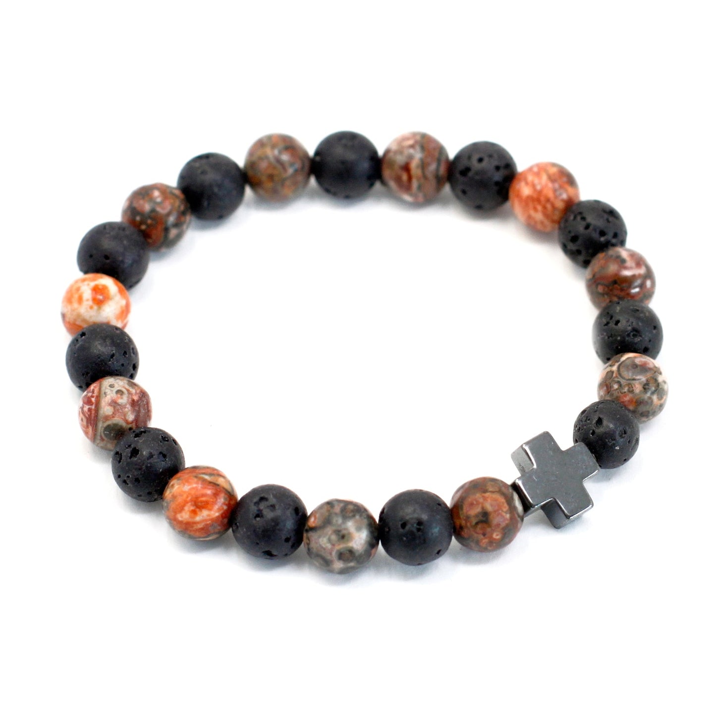 Set of 2 Gemstones Friendship Bracelets - Leopard Skin Jasper and Lava Stone / Eternity product packaging on clean background from Quintessential Holistic Health Ltd