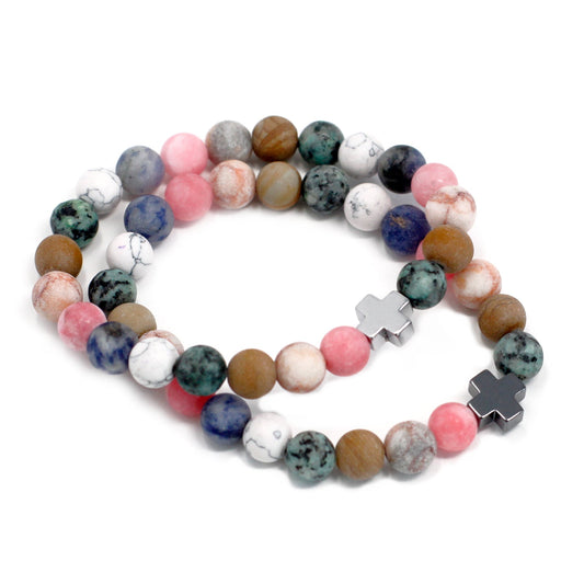 Set of 2 Gemstones Friendship Bracelets - Rainbow Gemstones / Harmony product packaging on clean background from Quintessential Holistic Health Ltd