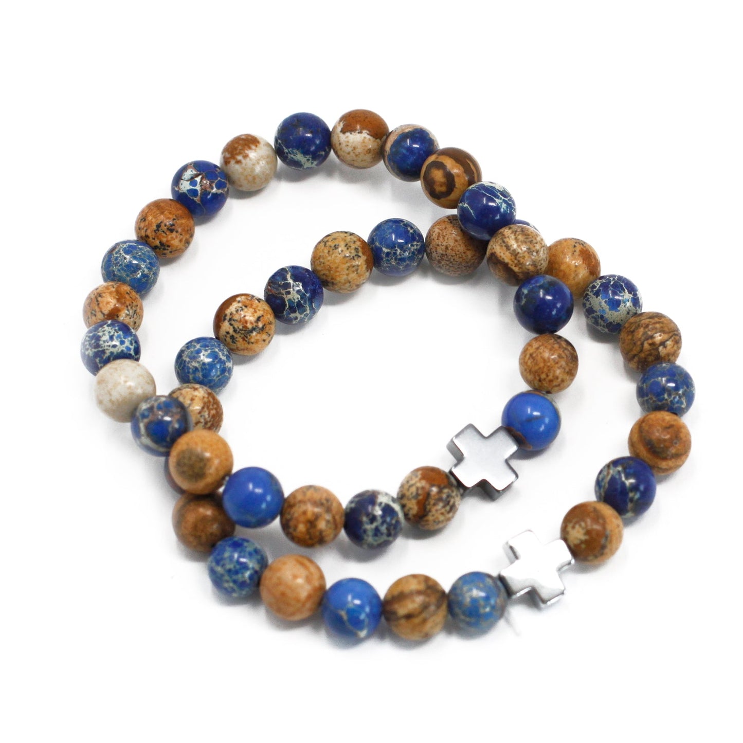 Set of 2 Gemstones Friendship Bracelets - Sodalite and Picture Stone / Support product packaging on clean background from Quintessential Holistic Health Ltd