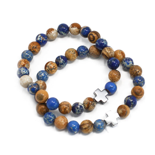 Set of 2 Gemstones Friendship Bracelets - Sodalite and Picture Stone / Support product packaging on clean background from Quintessential Holistic Health Ltd