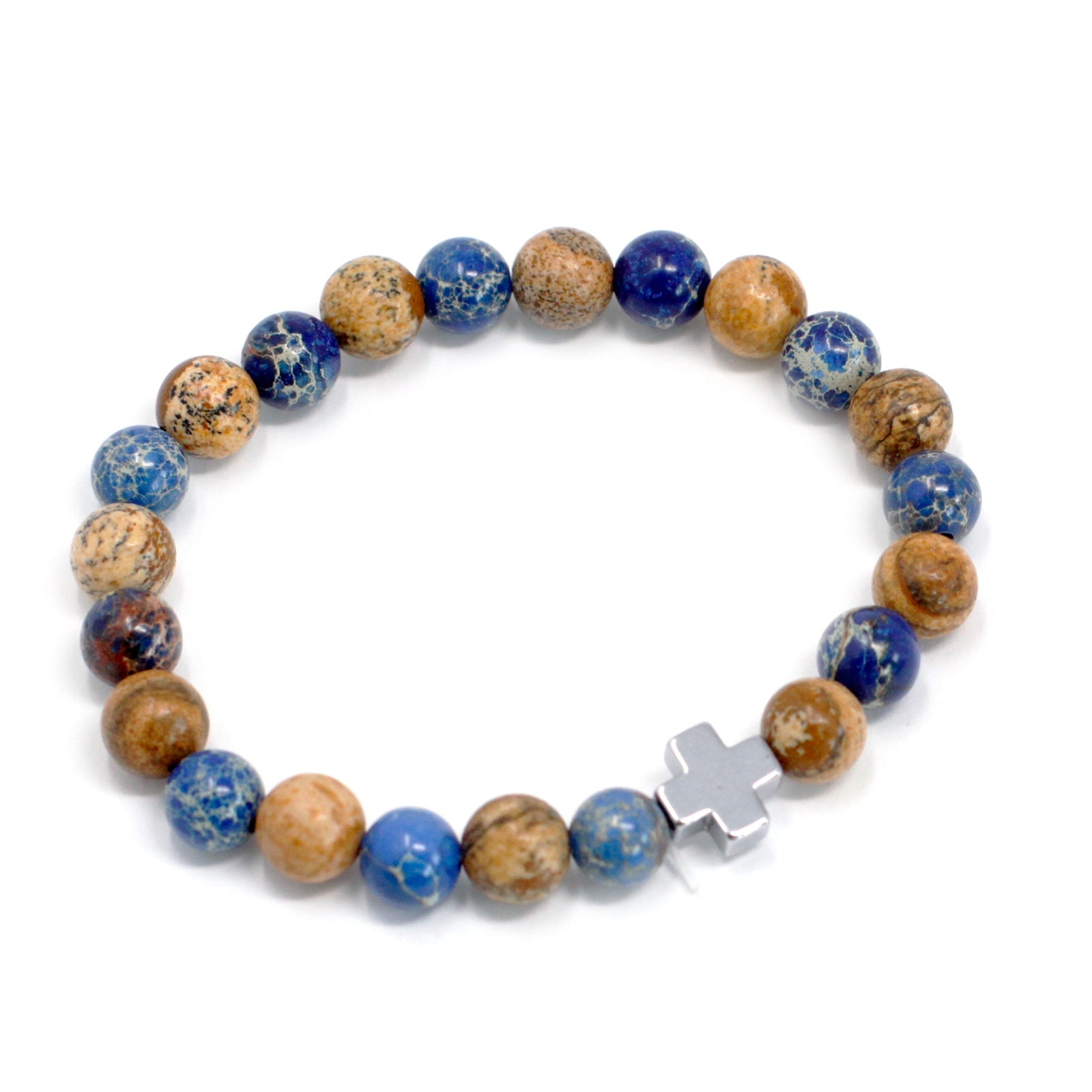 Set of 2 Gemstones Friendship Bracelets - Sodalite and Picture Stone / Support product packaging on clean background from Quintessential Holistic Health Ltd